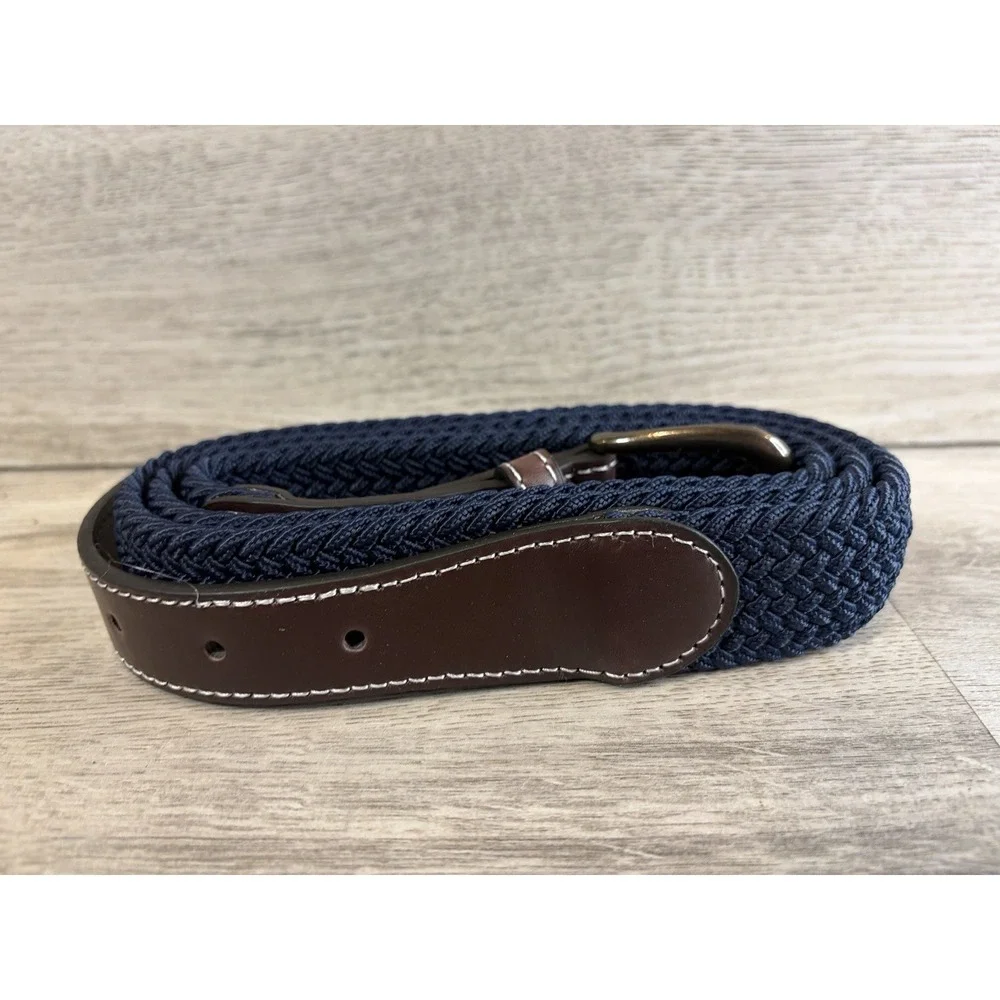 Genuine Leather Braided Fabric Belt Mens‎ Size XL Blue Brown Buckle